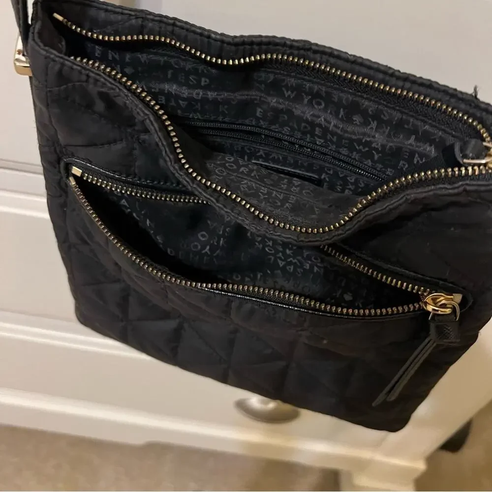 Kate Spade Black Quilted Crossbody Bag with Gold Zippers Long Strap - Picture 7 of 10